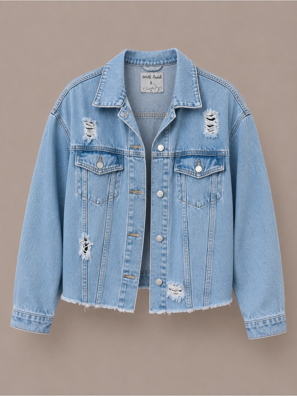 white birch Light Blue Distressed Denim Jean Jacket